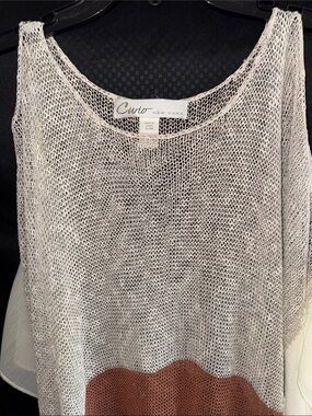 Curio New York Women's Cream Open-Knit Tunic with Brown Accent